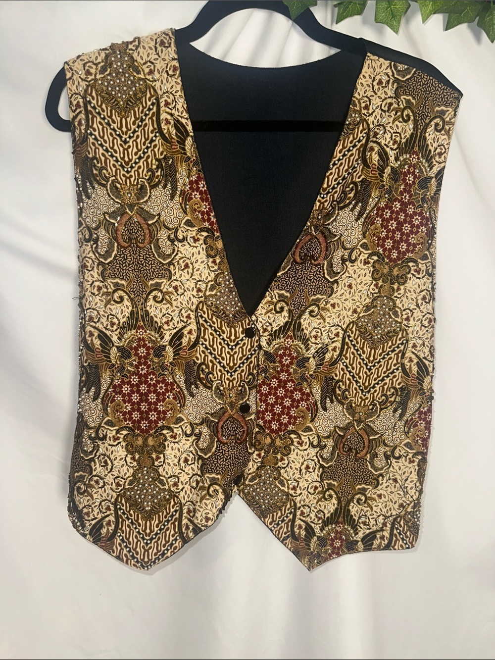 Source Unknown Gold, Black & Brown Patterned Women's Vest